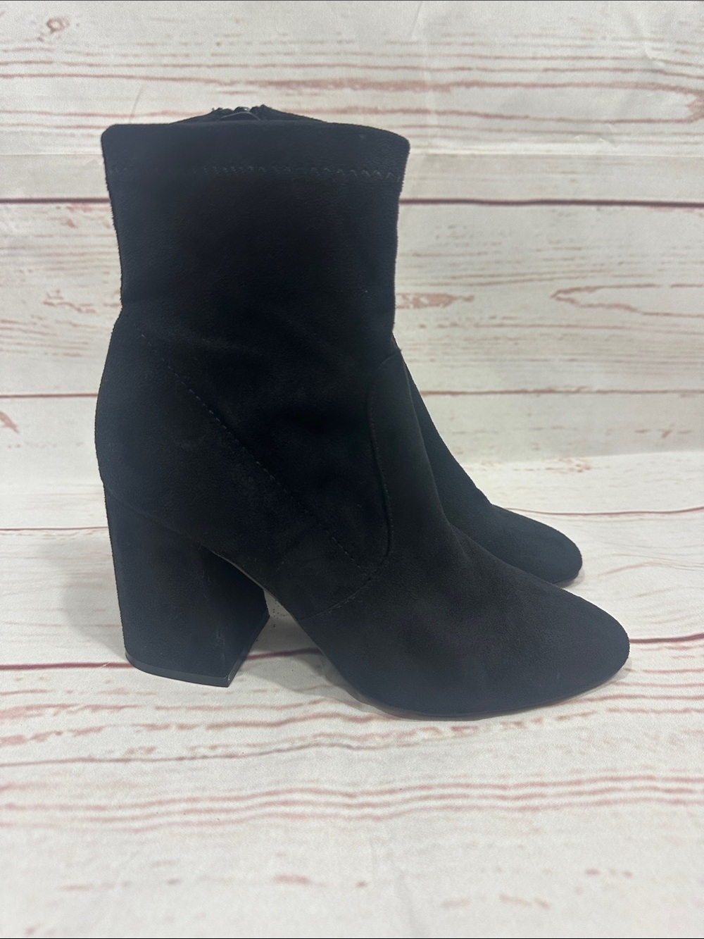 Madden Girl Black Suede Block Heel Ankle Boots